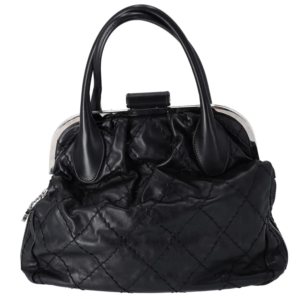 CHANEL Wild Stitch Expandable Frame Tote Bag Black Leather